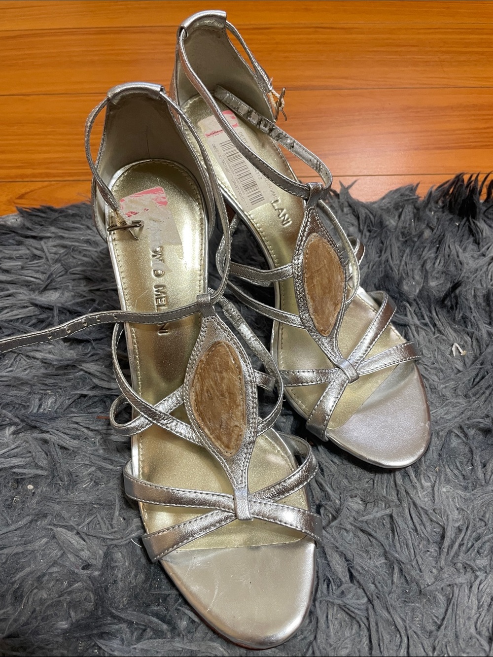 ANTONIO MELANI Silver Metallic Strappy Heeled Sandals